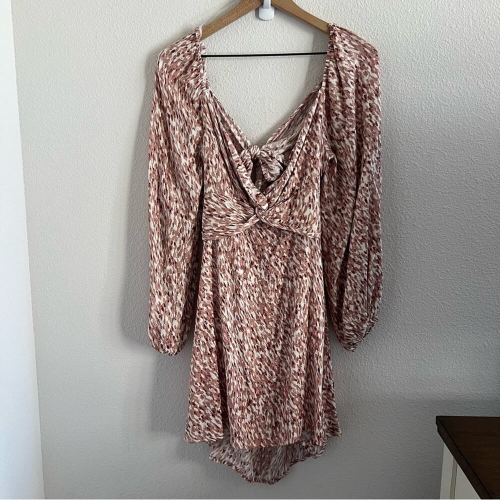 NWT LUSH Open Tie Back Dress Feminine Boho Trendy Cream Mocha Medium